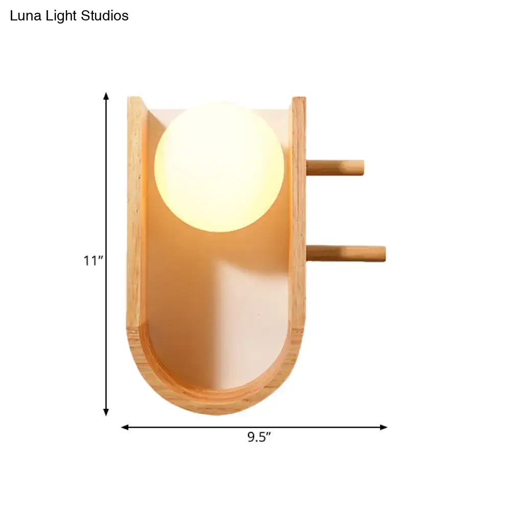 Wooden Modern Wall Sconce with curved back panel and warm frosted globe light on Tampa Home & Garden Store