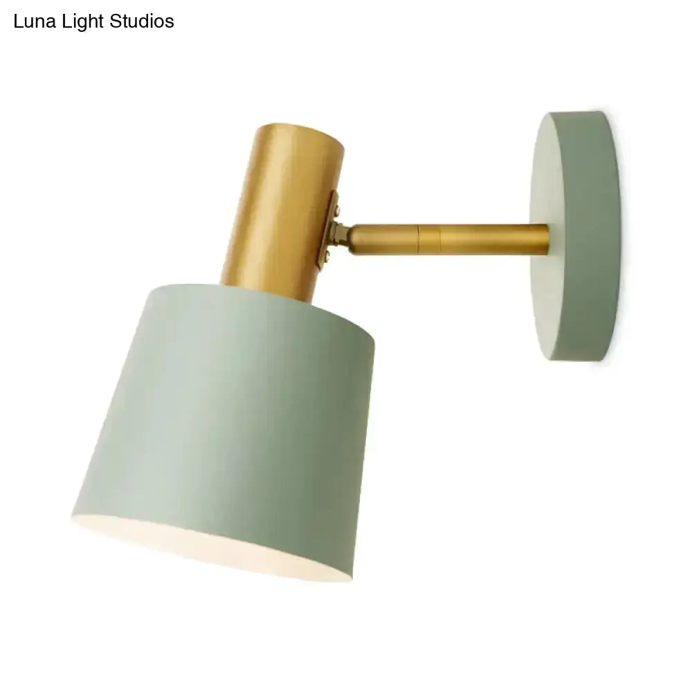 Modern mint green metal drum sconce bedroom wall lamp, gold mount, Decorbites on Tampa Home & Garden Store
