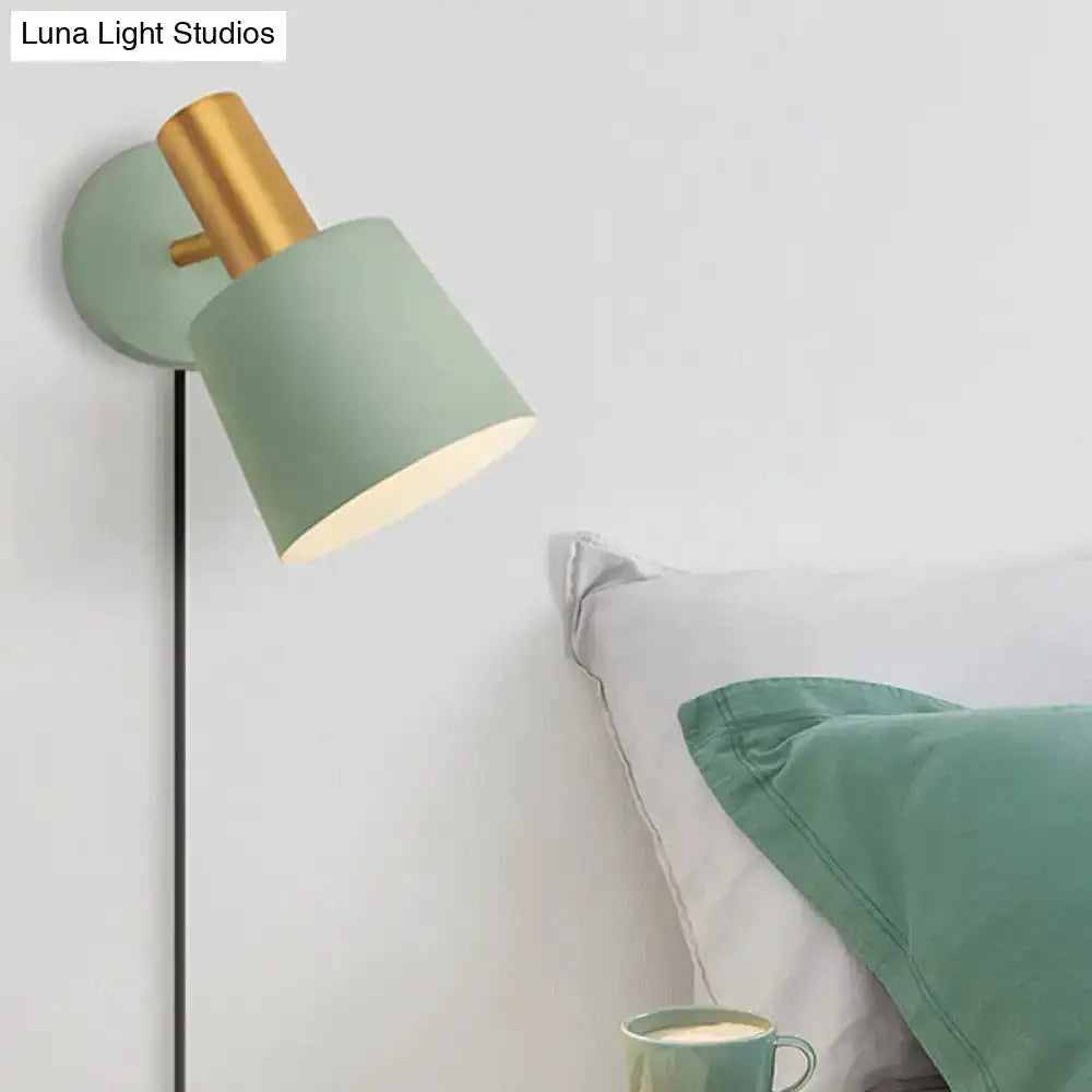 Mint Green and Gold Metal Drum Sconce Lamp