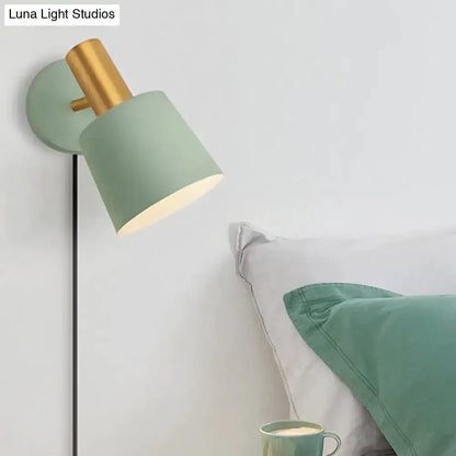 Mint Green and Gold Metal Drum Sconce Lamp