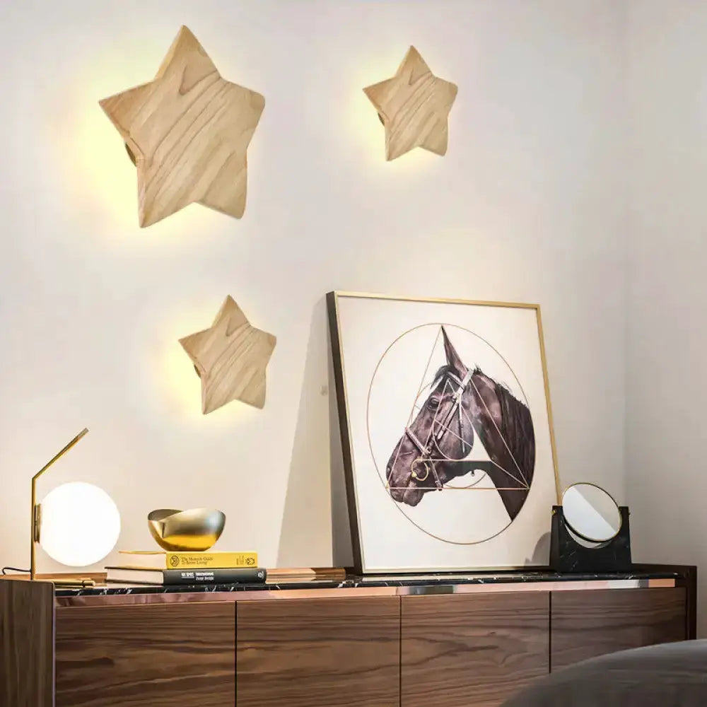Modern Natural Wood Star Wall Lamp Sconce