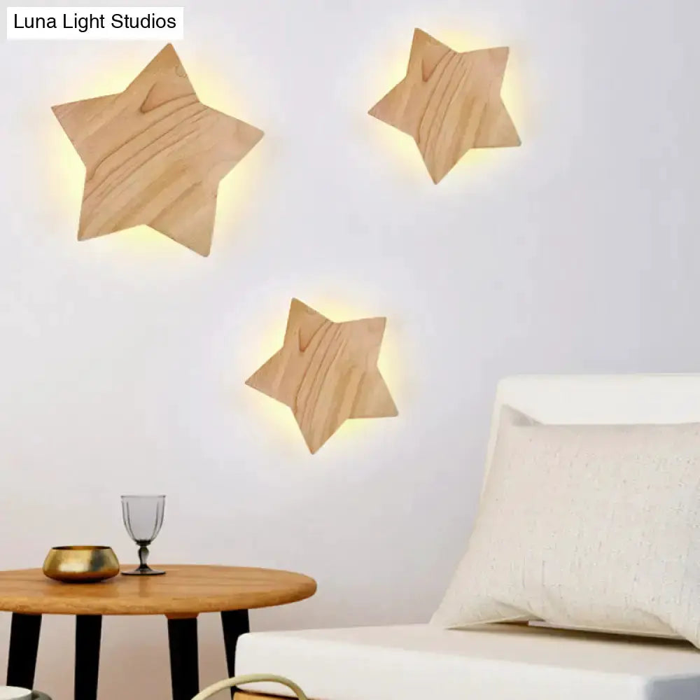Modern Natural Wood Star Wall Lamp Sconce