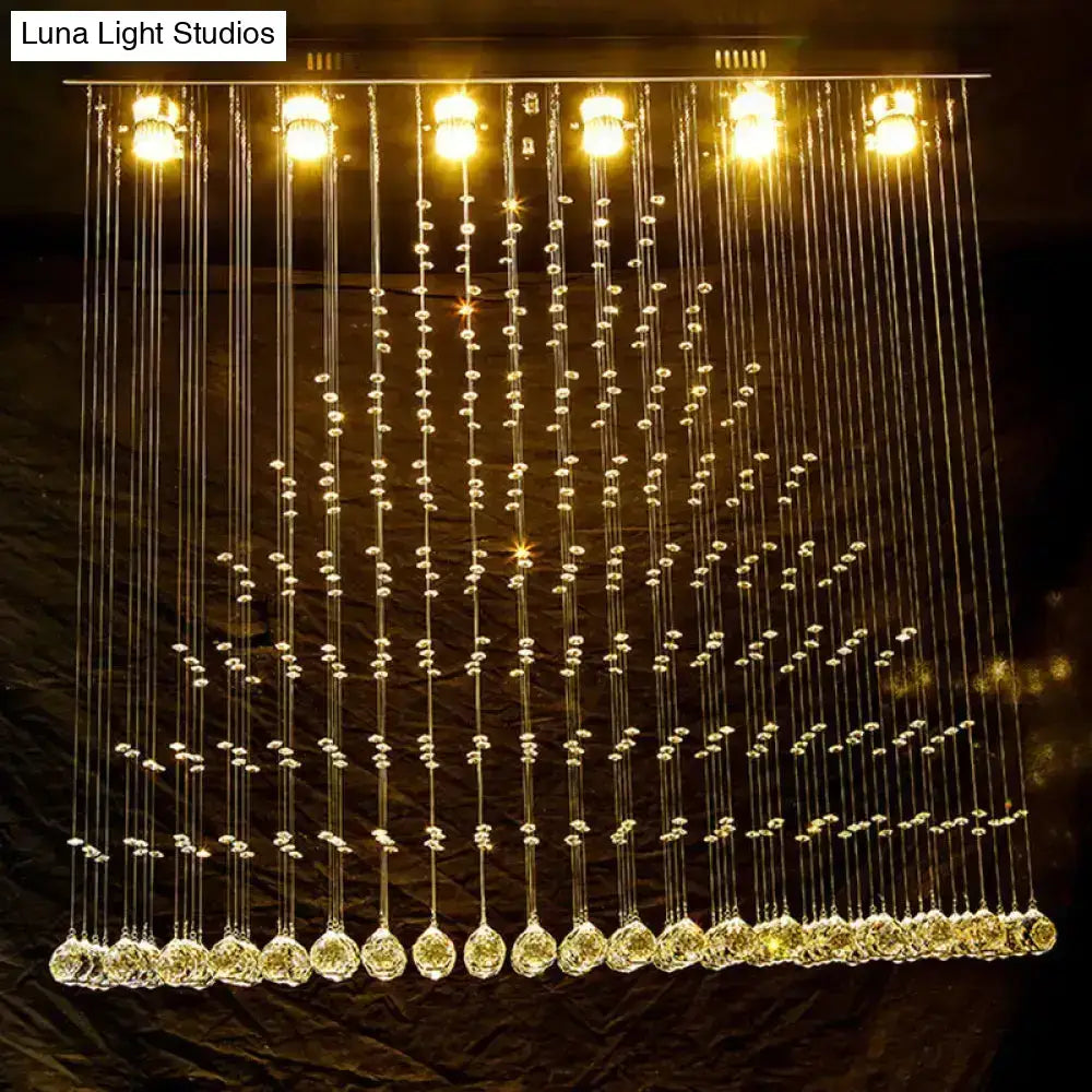 Nickel Crystal Ball Chandelier with multi-strand crystal beads and bottom row of crystal balls on Tampa Home & Garden Store