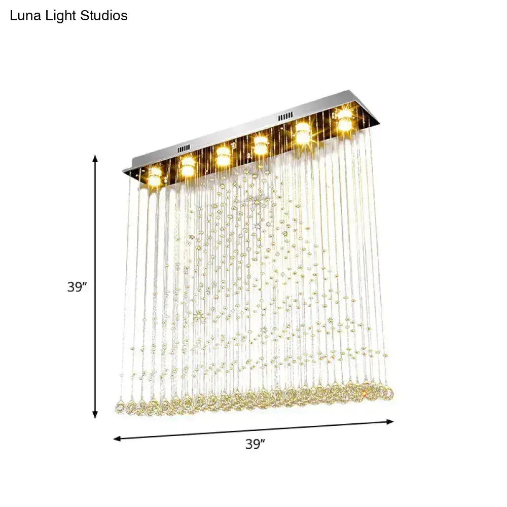 Decorbites Nickel Crystal Ball Chandelier with crystal bead strands and warm bulbs 39in by 39in on Tampa Home & Garden Store