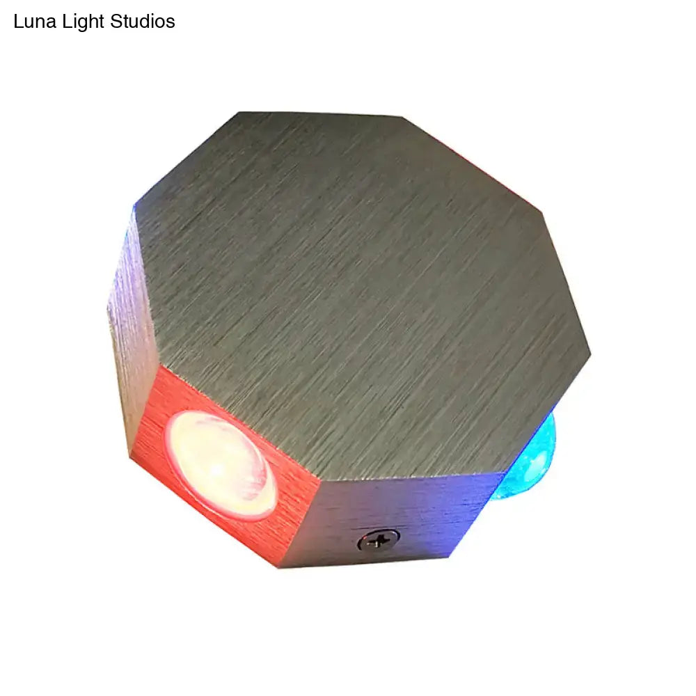 Nickel Octagonal Wall Sconce by Decorbites, brushed finish with red, white, blue LEDs on Tampa Home & Garden Store