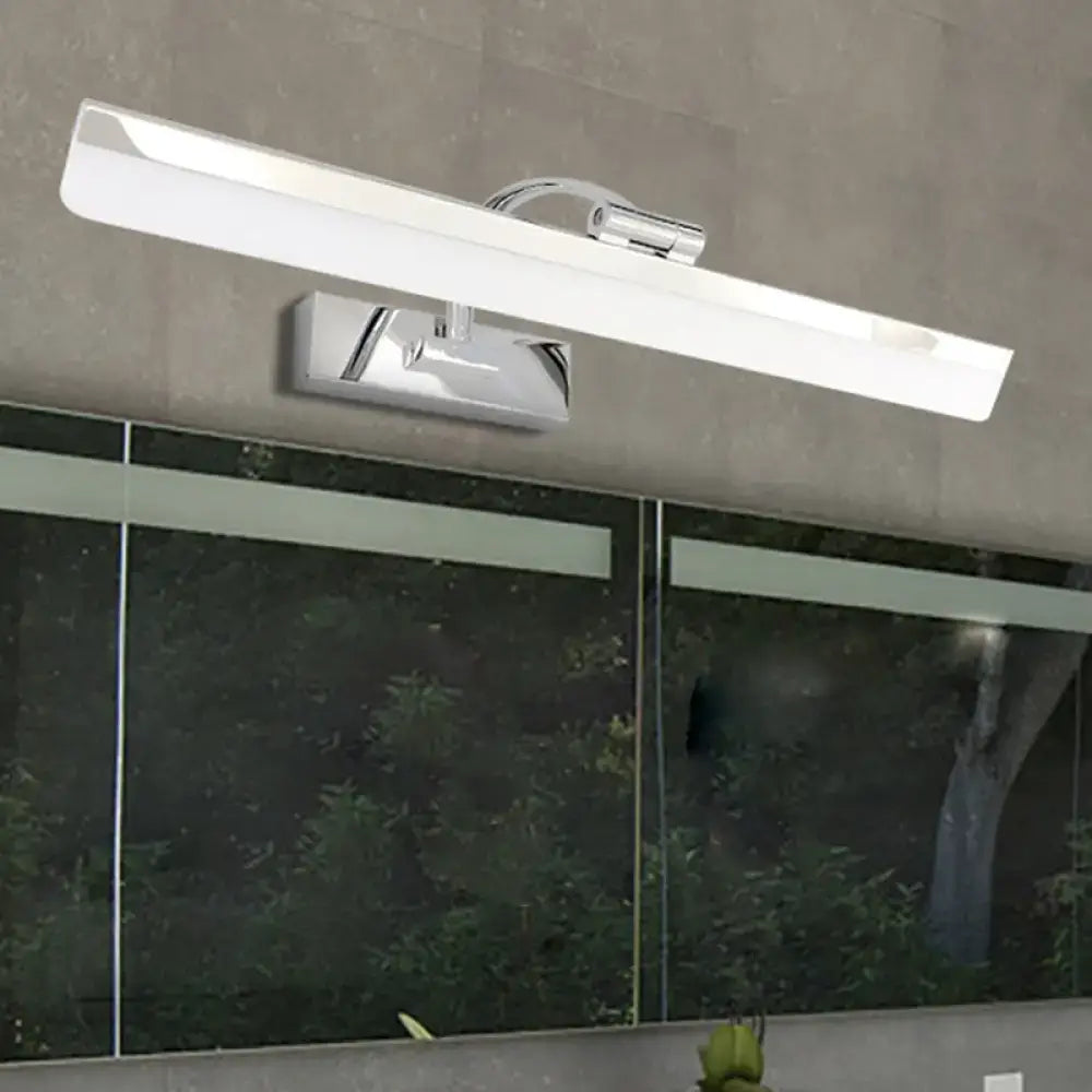 Modern nickel rectangular LED vanity light by Decorbites with white bathroom glow on Tampa Home & Garden Store