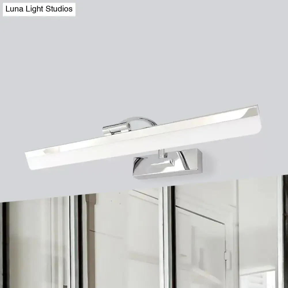 Modern nickel rectangular LED vanity light with white diffuser mounted over bathroom mirror on Tampa Home & Garden Store