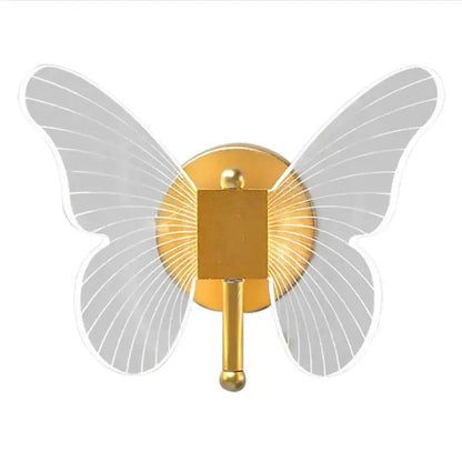 Gold butterfly wall lamp by Decorbites with gray translucent wings and round backplate on Tampa Home & Garden Store