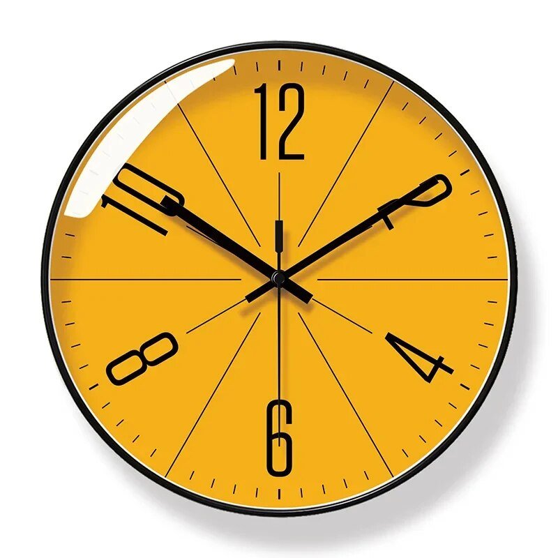 Modern Scandinavian wall clock by Moktan Sabai, mustard yellow dial with bold black hands on Tampa Home & Garden Store