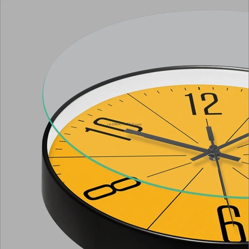 Modern Scandinavian Wall Clock Moktan Sabai with yellow dial, black frame and glass cover on Tampa Home & Garden Store