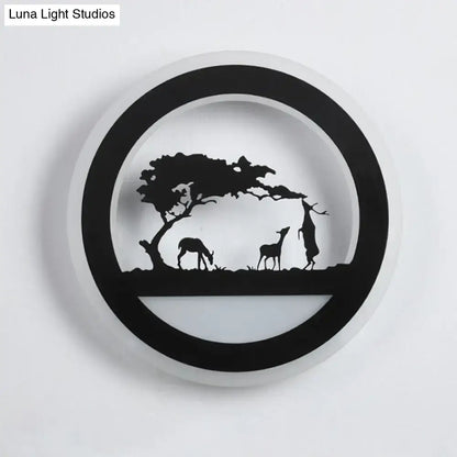 Black Acrylic Built-In Shelf Wall Sconce with circular ring and savanna silhouette Decorbites on Tampa Home & Garden Store