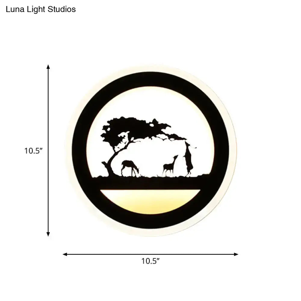 Black acrylic built-in shelf wall sconce with elephant silhouette under a tree by Decorbites on Tampa Home & Garden Store