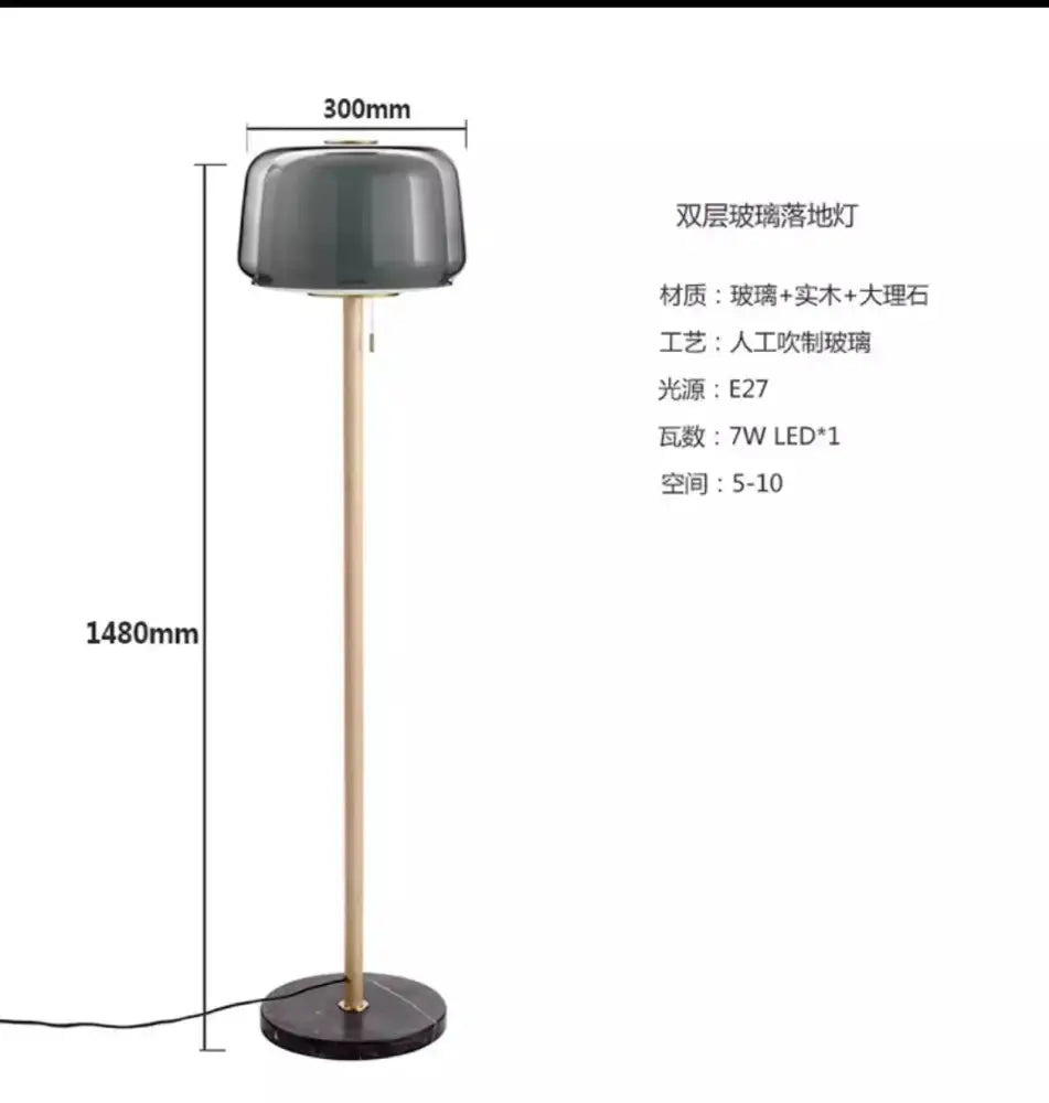 Modern Nordic Wood and Glass Floor Lamp Living