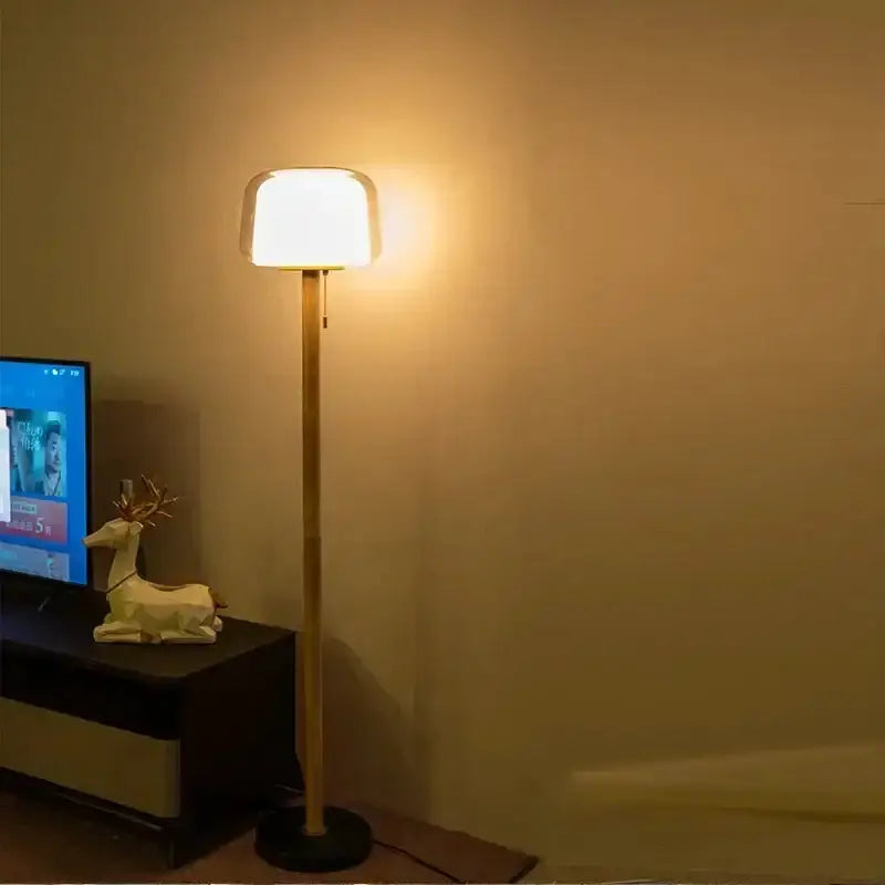 Modern Nordic Wood and Glass Floor Lamp Living