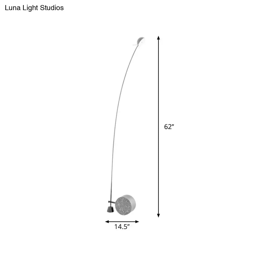 Arc floor lamp with curved silver stem and round base, minimalist modern lighting on Tampa Home & Garden Store
