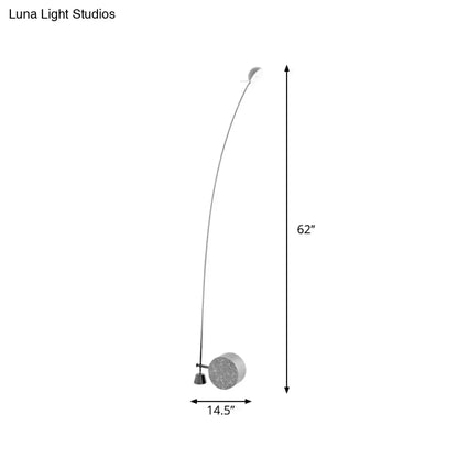 Arc floor lamp with curved silver stem and round base, minimalist modern lighting on Tampa Home & Garden Store