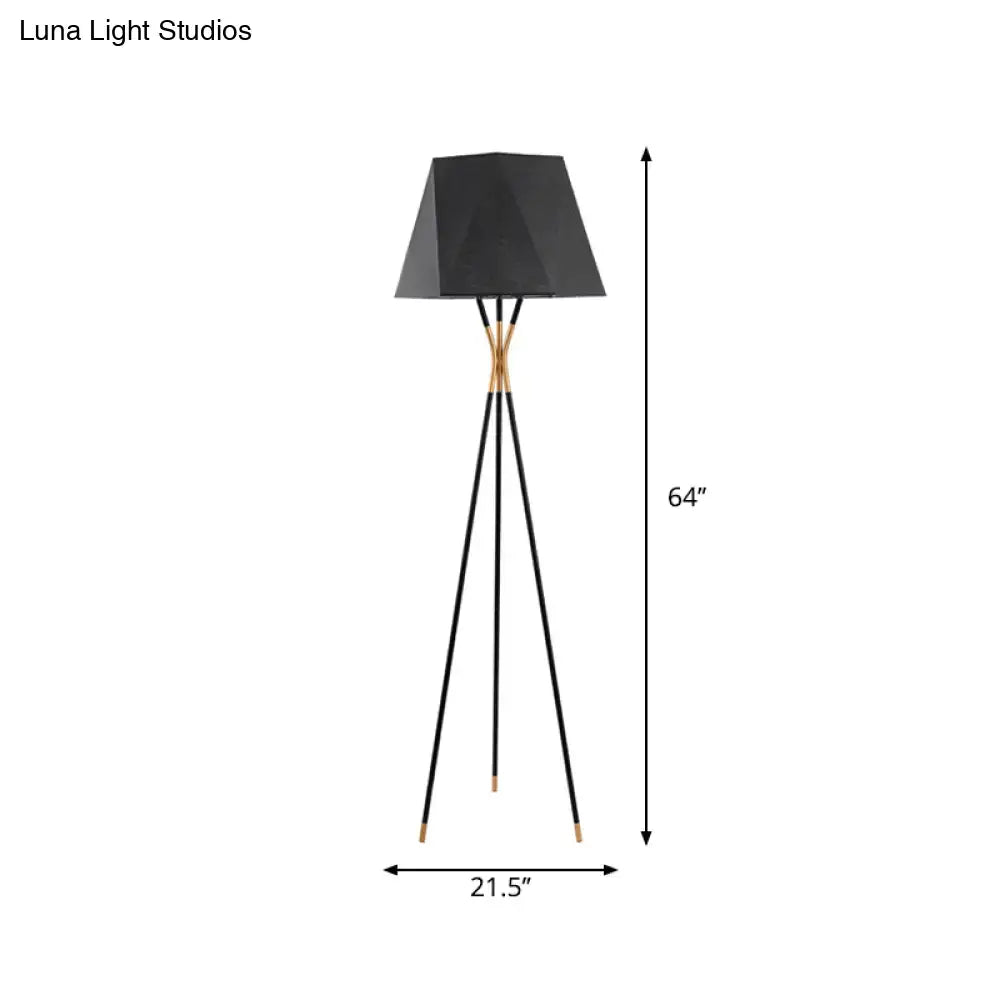 Tripod floor lamp with black shade and slender black legs, gold accents, 64 in tall on Tampa Home & Garden Store