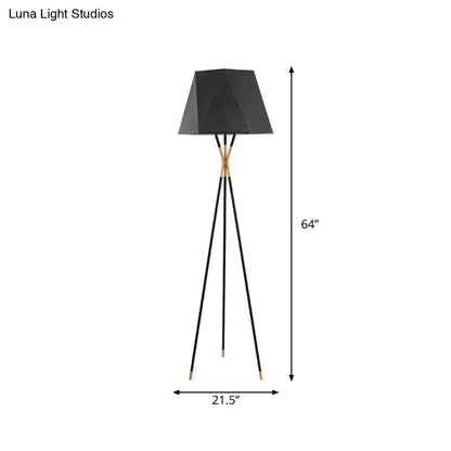 Tripod floor lamp with black shade and slender black legs, gold accents, 64 in tall on Tampa Home & Garden Store