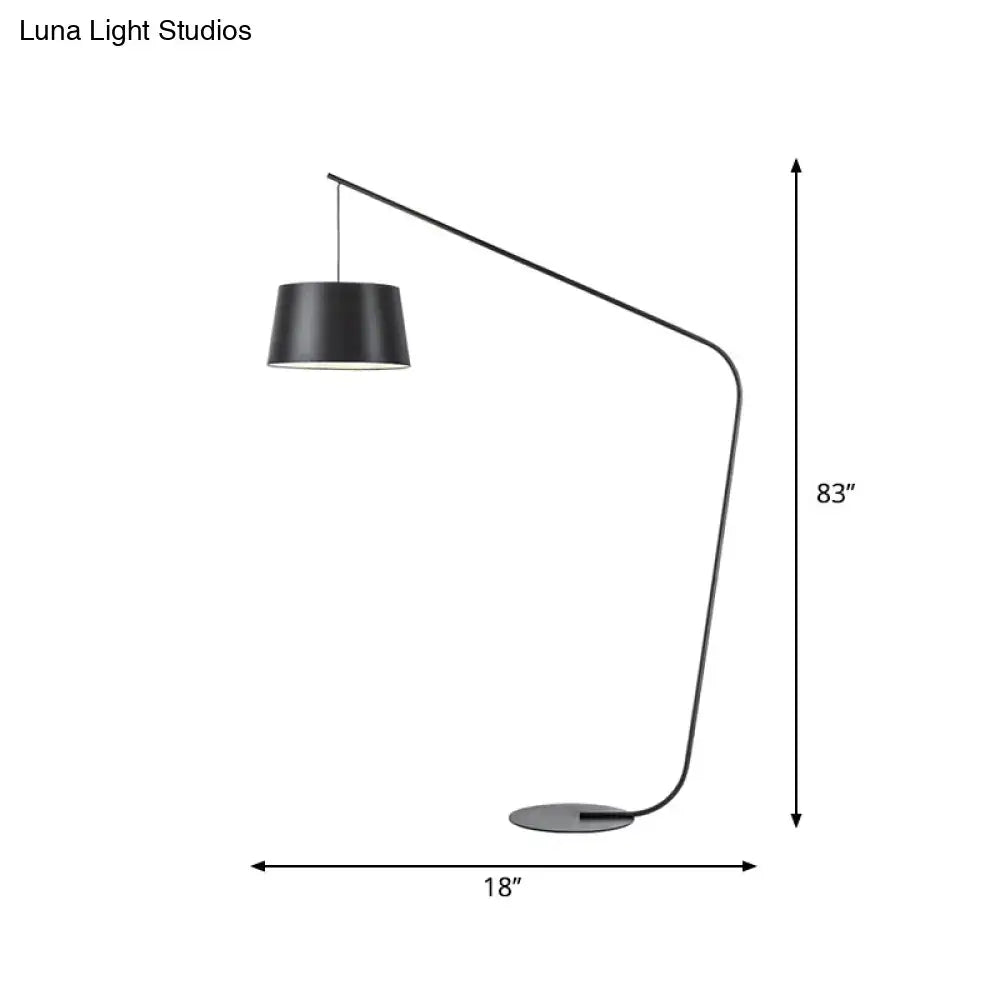Arc floor lamp with black metal curved stem and drum shade, 83 inches tall on Tampa Home & Garden Store