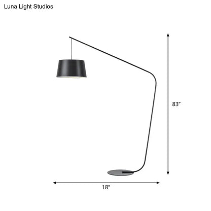 Arc floor lamp with black metal curved stem and drum shade, 83 inches tall on Tampa Home & Garden Store