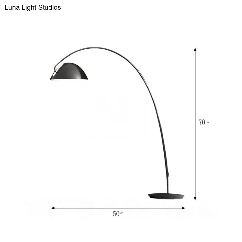 Arc floor lamp with curved black metal stem and dome shade, 70 in tall, round base on Tampa Home & Garden Store