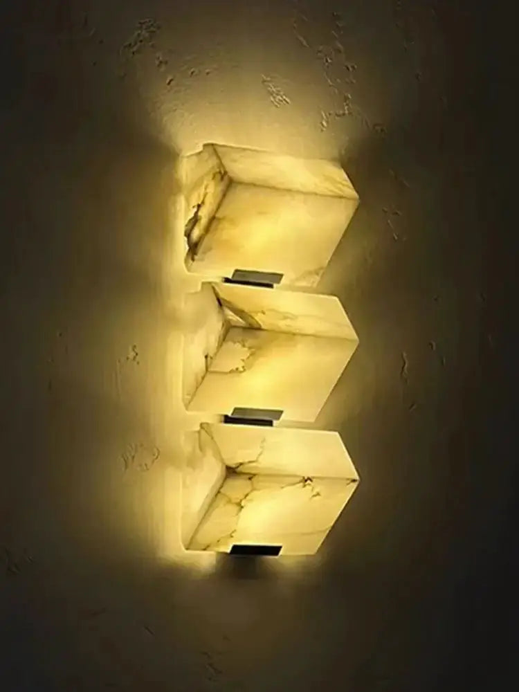 Modern onyx amber geometric LED outdoor wall sconce with stacked marble cubes by Decorbites on Tampa Home & Garden Store
