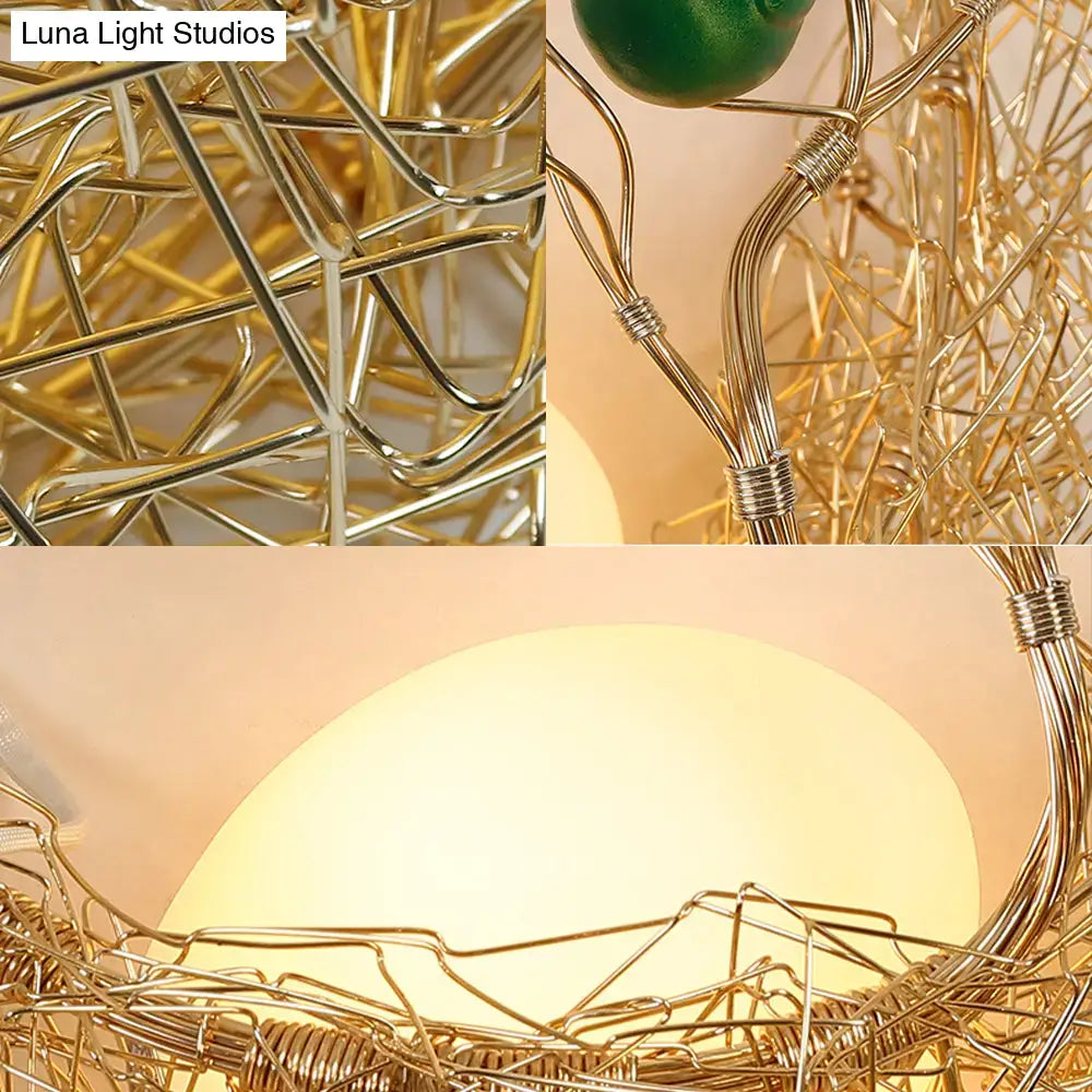 Opal Glass Bird Nest Sconce by Decorbites, gold wire nest, warm glow, industrial style on Tampa Home & Garden Store