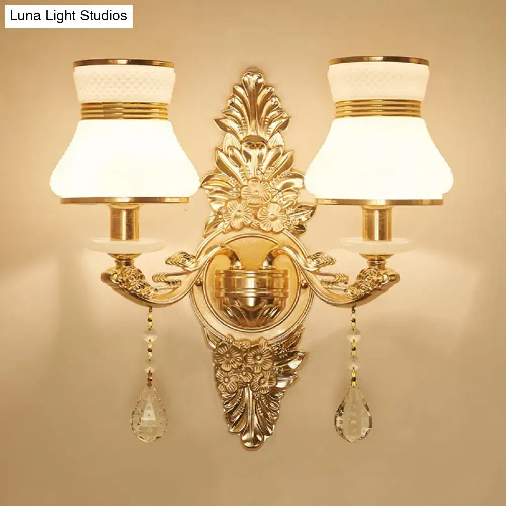 Gold Frosted Wall Sconce by Decorbites with two lamps floral backplate drops Garden on Tampa Home & Garden Store