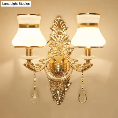 Gold Frosted Wall Sconce by Decorbites with two lamps floral backplate drops Garden on Tampa Home & Garden Store