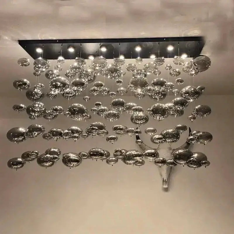 Modern oval bubble ball silver chandelier with glass spheres by Decorbites for dining room on Tampa Home & Garden Store