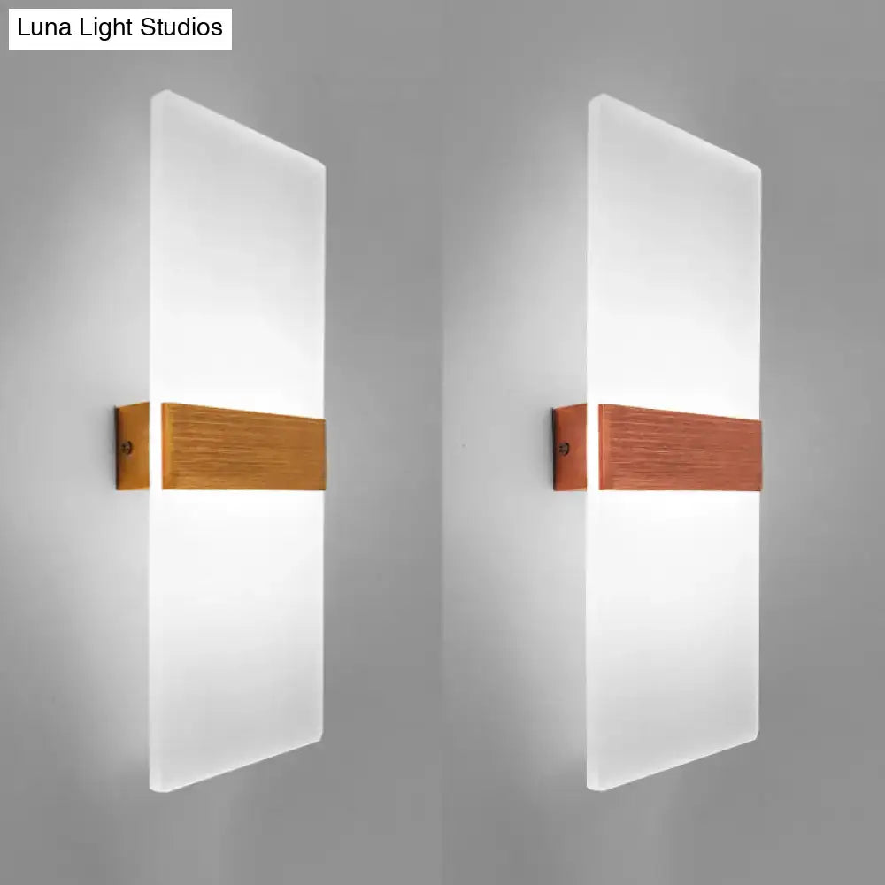 Metal Oval LED Sconce with frosted white glass panel and wood accent, pair shown on Tampa Home & Garden Store