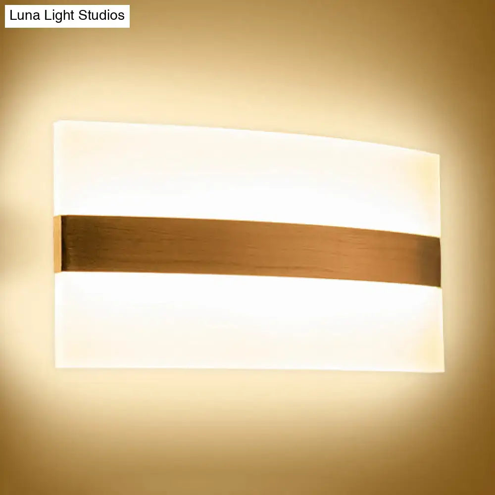 Metal Oval LED Sconce by Decorbites with white frosted panels and wood grain band on Tampa Home & Garden Store