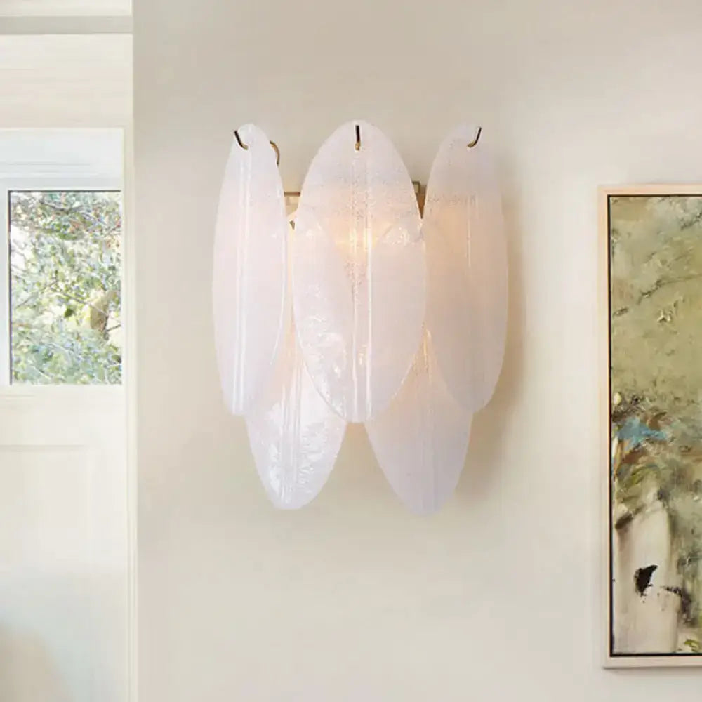 White Glass Leaf Sconce three-light, chrome finish by Decorbites on Tampa Home & Garden Store