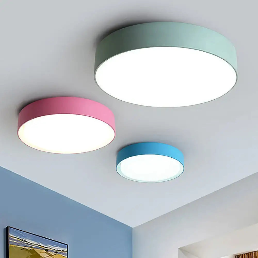 Modern pastel acrylic round LED flush-mount ceiling light set of 3 in pink blue green on Tampa Home & Garden Store