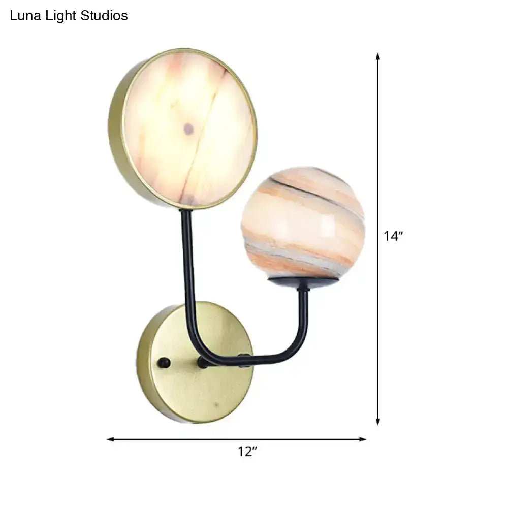 Decorbites modern peach & cream glass dual-globe sconce light, brass backplate, bedroom fixture on Tampa Home & Garden Store
