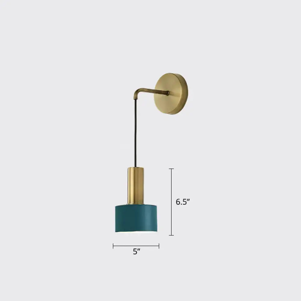 Decorbites pink brass wall lamp with teal shade and brass arm on round wall plate on Tampa Home & Garden Store