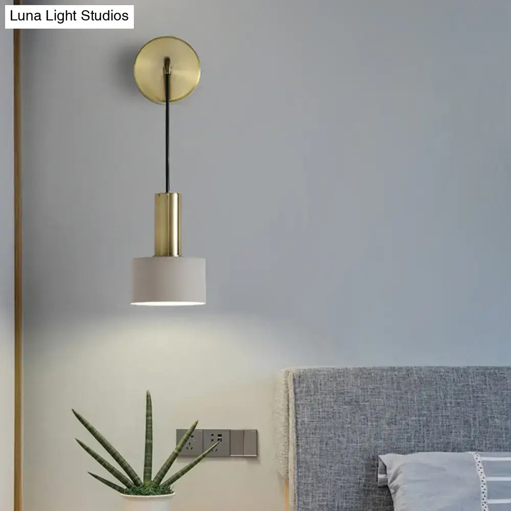 Pink Brass Wall Lamp sconce with white drum shade and brass backplate Decorbites on Tampa Home & Garden Store