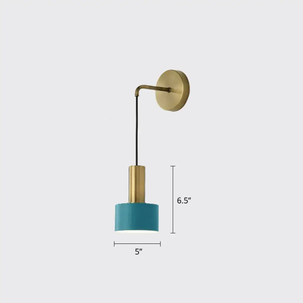 Pink Brass Wall Lamp with teal drum shade and brass hardware 5in shade width 6.5in height on Tampa Home & Garden Store