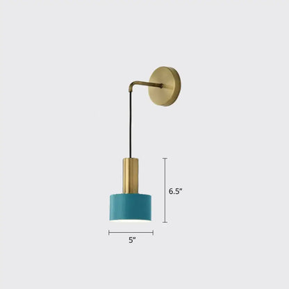 Pink Brass Wall Lamp with teal drum shade and brass hardware 5in shade width 6.5in height on Tampa Home & Garden Store