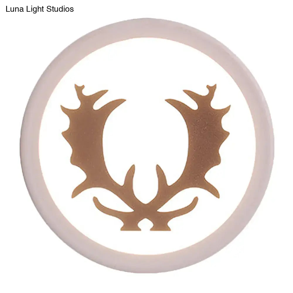 Pink Deer Wall Sconce by Decorbites, round white frame with gold deer silhouette on Tampa Home & Garden Store