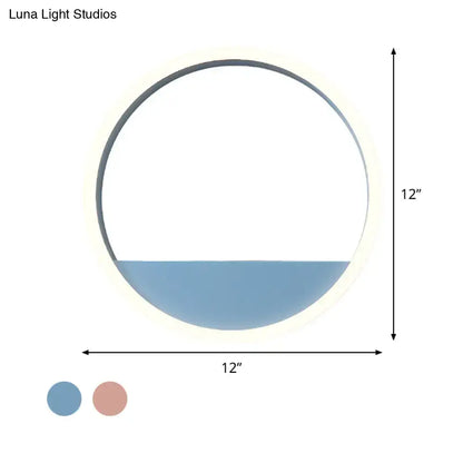 12-inch round iron hoop wall light with blue lower shelf, Decorbites, blue/pink color options on Tampa Home & Garden Store