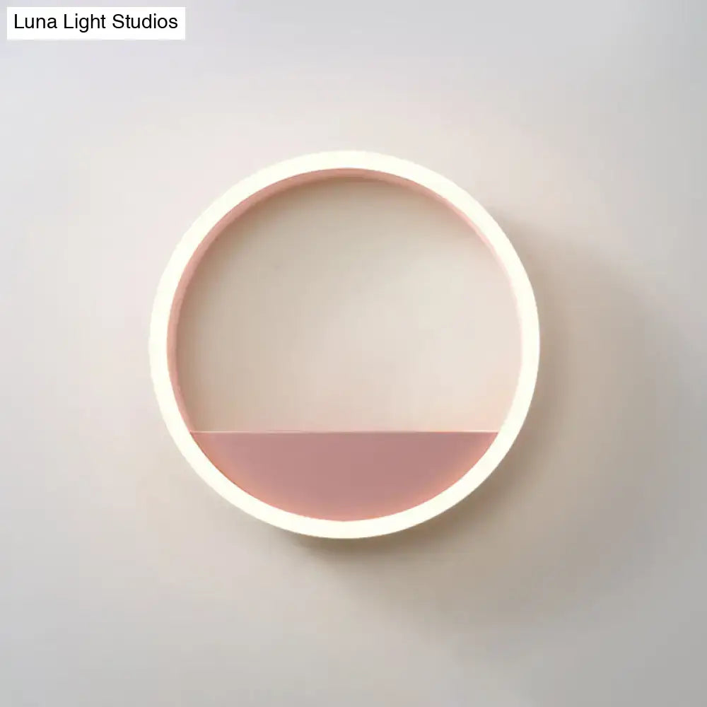 Modern pink & blue iron hoop wall light with bedroom storage rack on Tampa Home & Garden Store