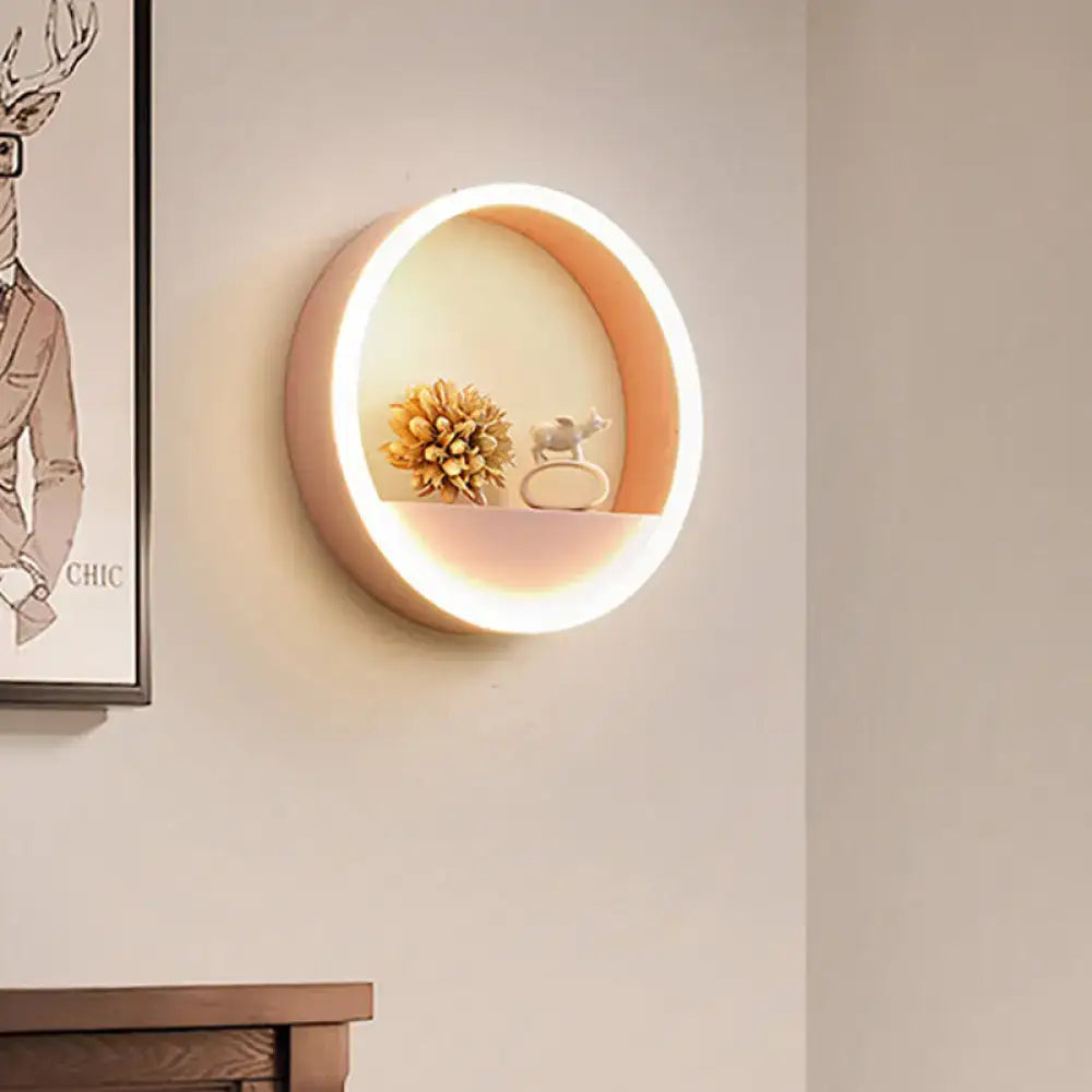 Pink blue iron hoop wall light with bedroom storage rack by Decorbites, shelf and ring light on Tampa Home & Garden Store
