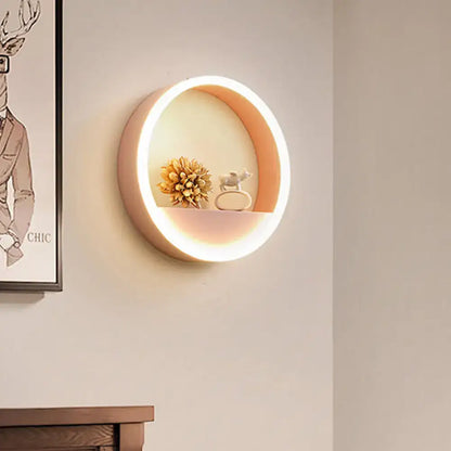 Pink blue iron hoop wall light with bedroom storage rack by Decorbites, shelf and ring light on Tampa Home & Garden Store
