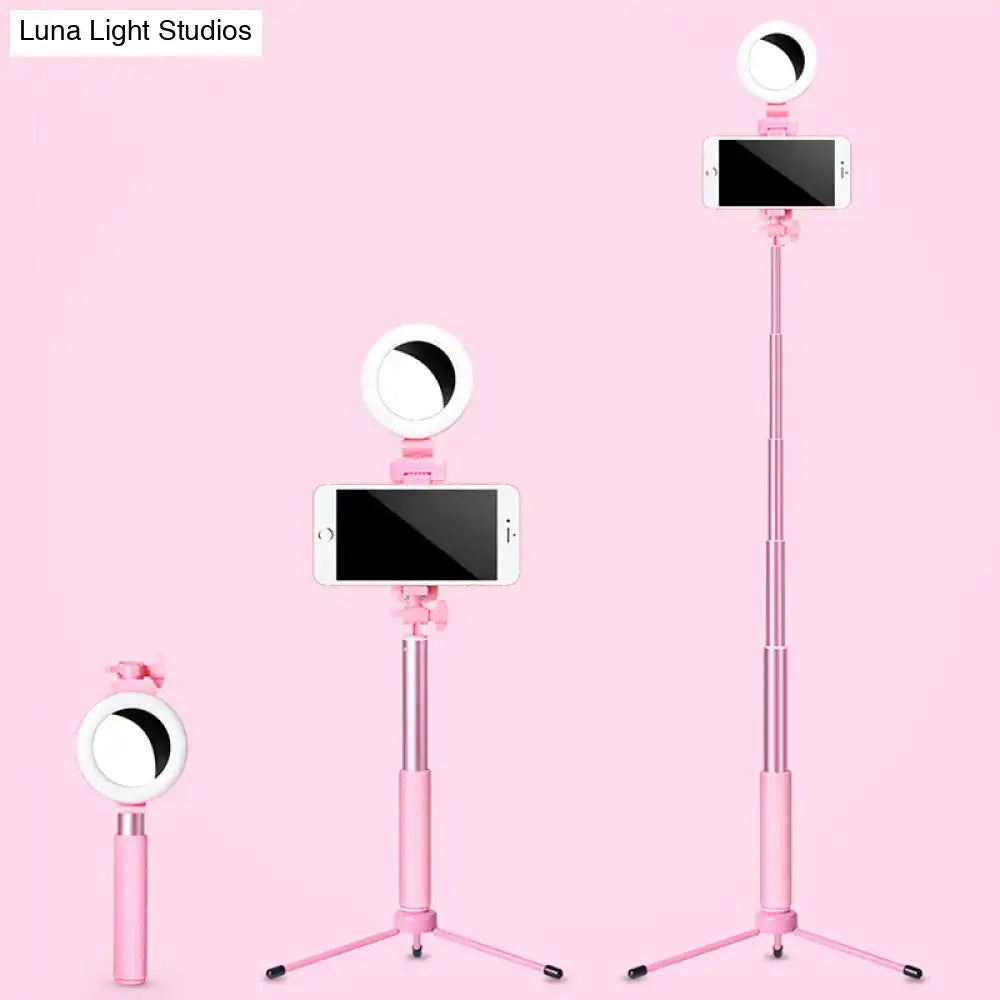 Pink Circle LED Mirror selfie sticks (3-pack) with phone mounts on pink telescoping tripods on Tampa Home & Garden Store