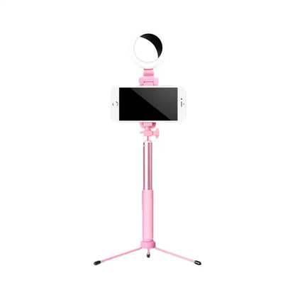 Pink Circle LED Mirror with phone mount on pink selfie stick tripod on Tampa Home & Garden Store