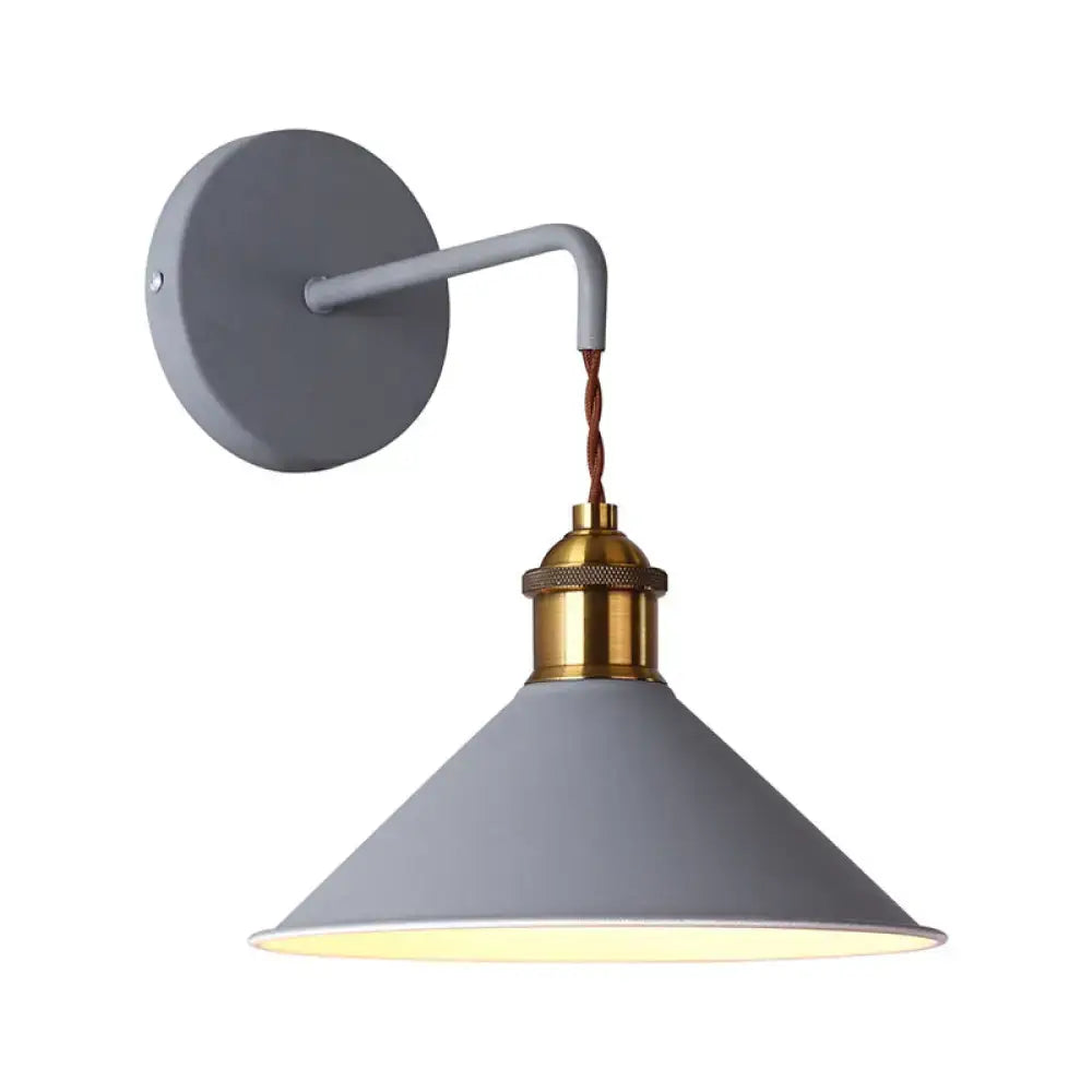 Pink Conical Metal Sconce by Decorbites with brass socket and twisted cord on gray mount on Tampa Home & Garden Store
