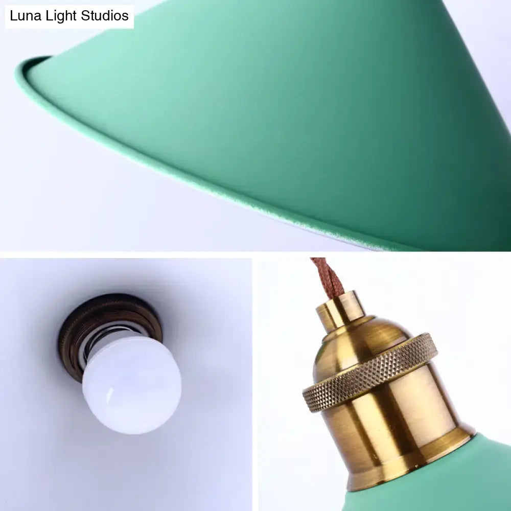 Pink conical metal wall sconce by Decorbites with brass socket and white bulb on Tampa Home & Garden Store