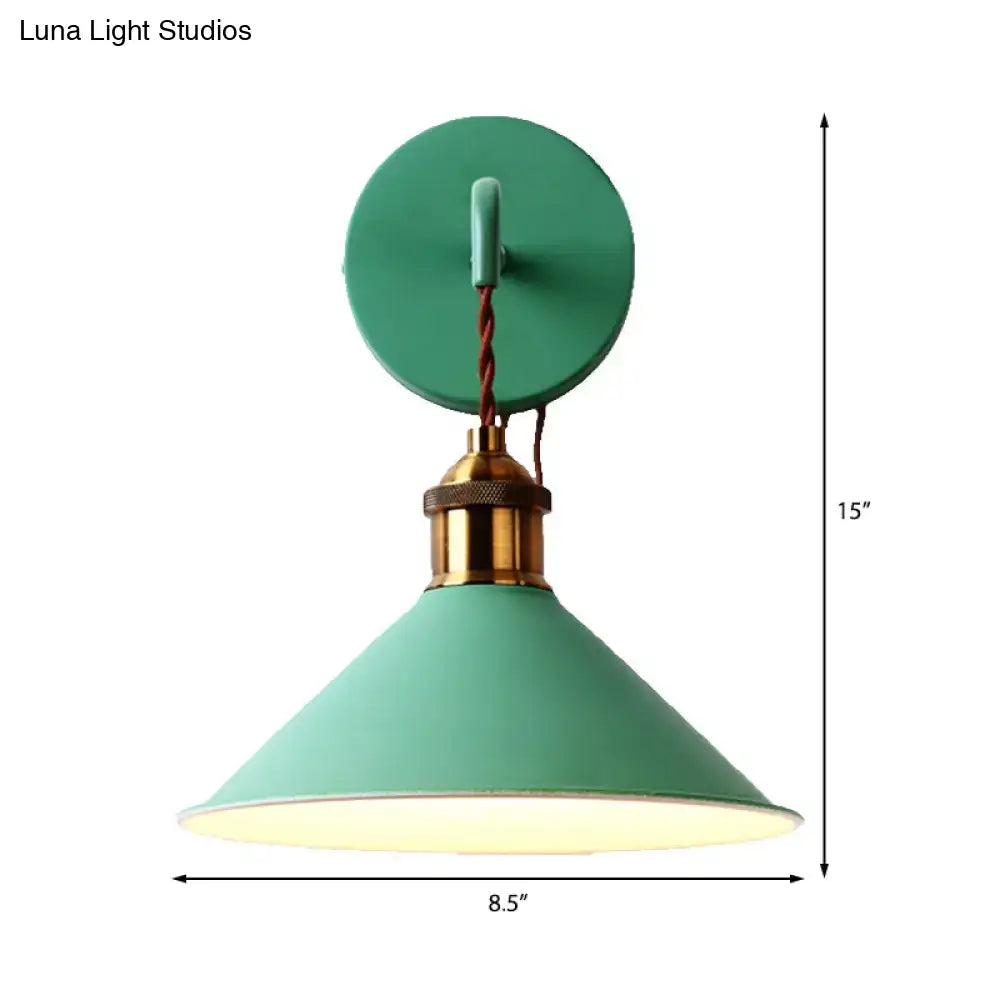 Green conical metal sconce with brass socket and twisted cord, Decorbites home lighting on Tampa Home & Garden Store