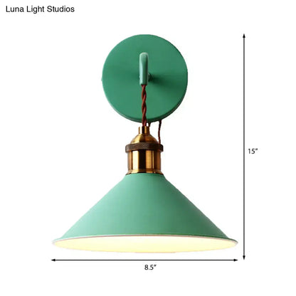 Green conical metal sconce with brass socket and twisted cord, Decorbites home lighting on Tampa Home & Garden Store